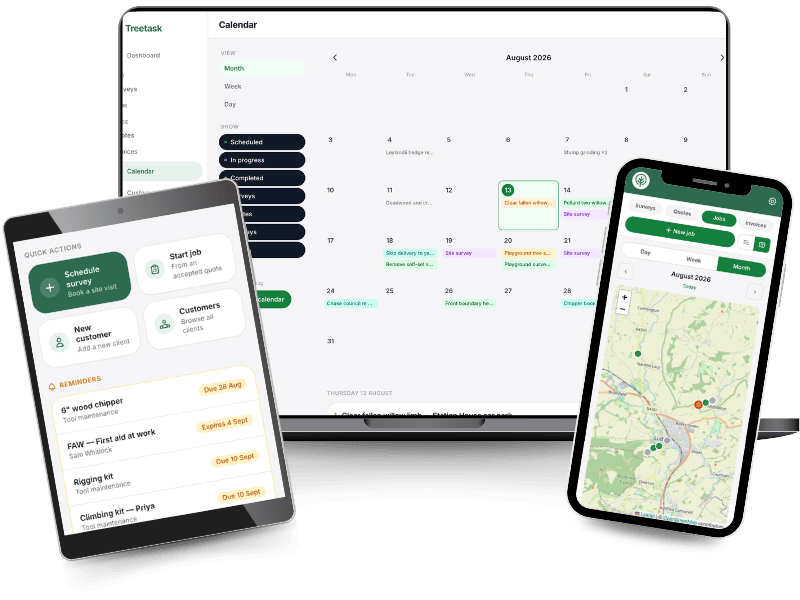 Treetask on a laptop, a tablet and a phone