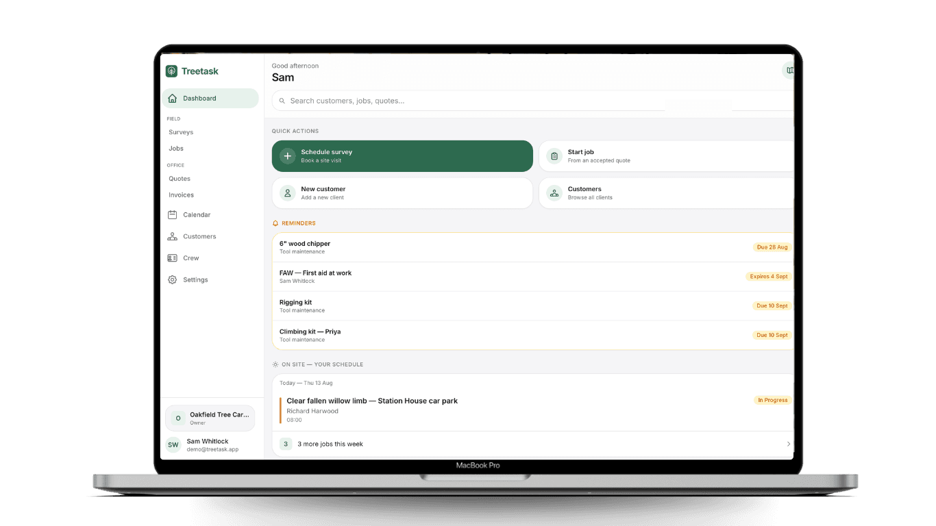 The Treetask dashboard on a laptop