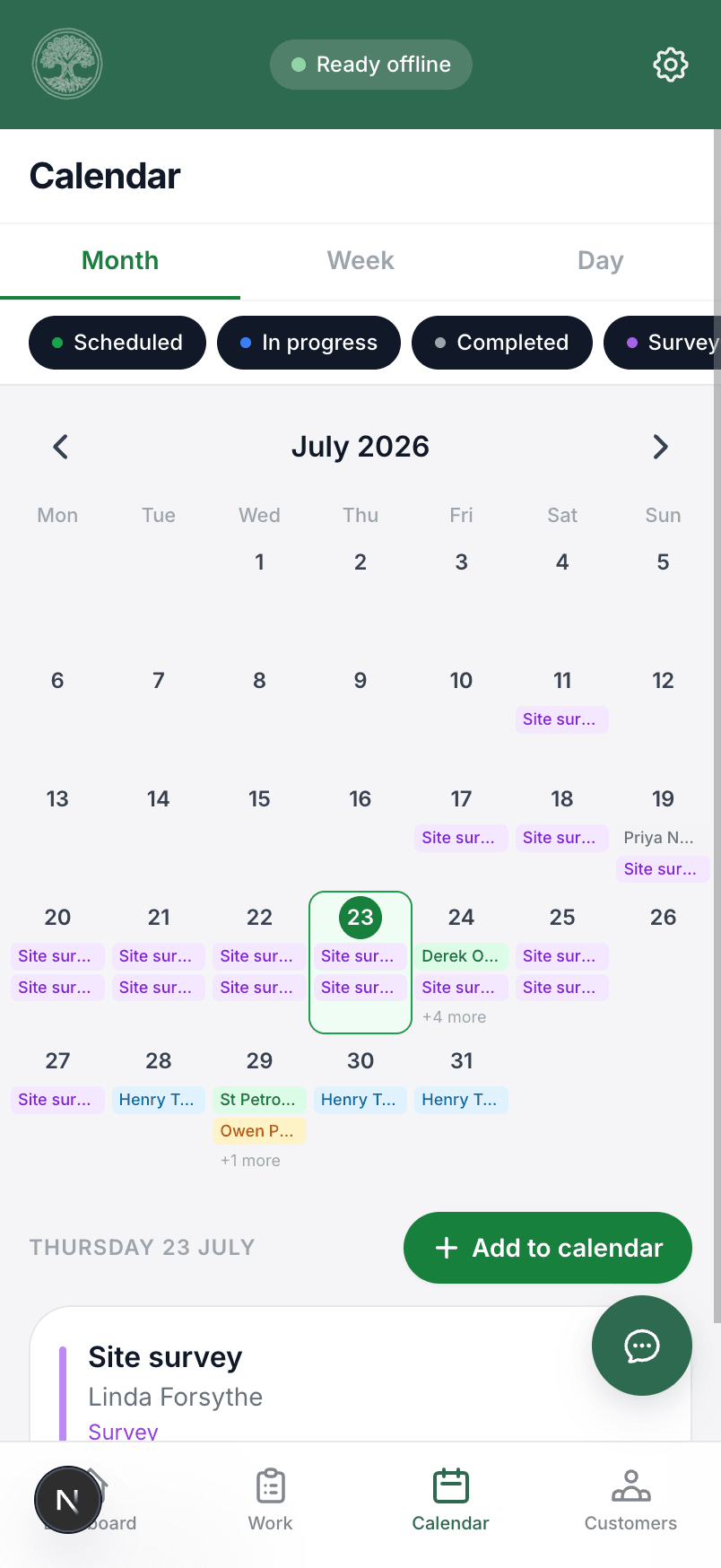 The Treetask calendar on a phone