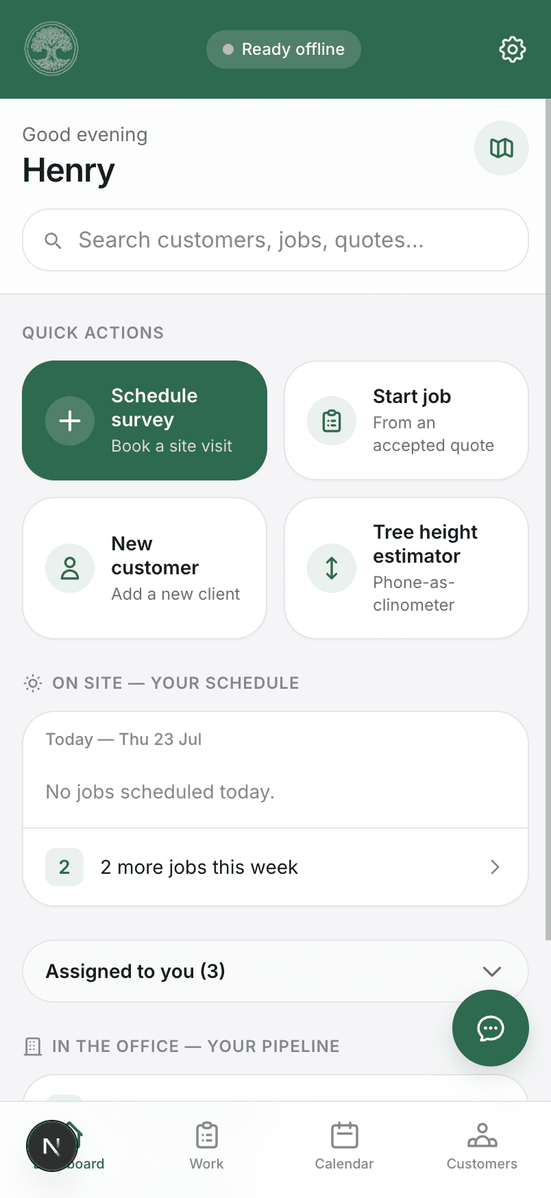 The Treetask dashboard on a phone