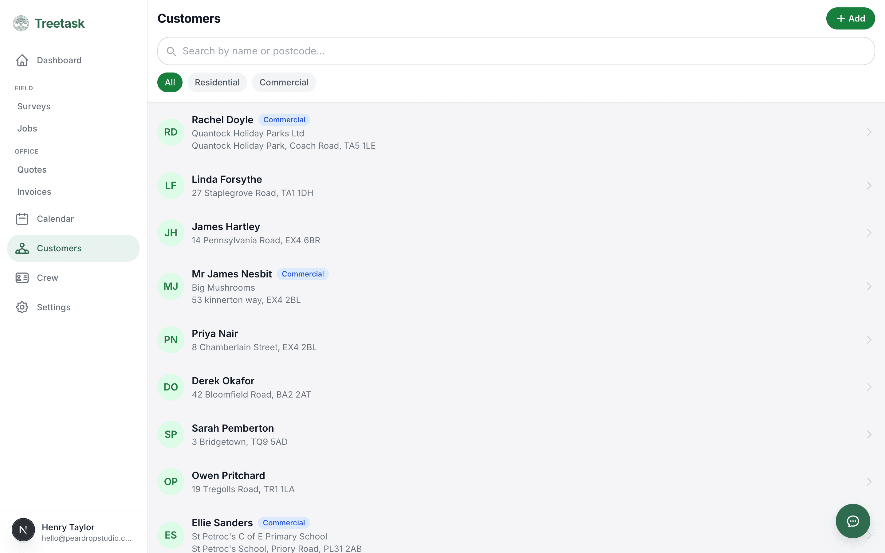 The Treetask customers list on a laptop